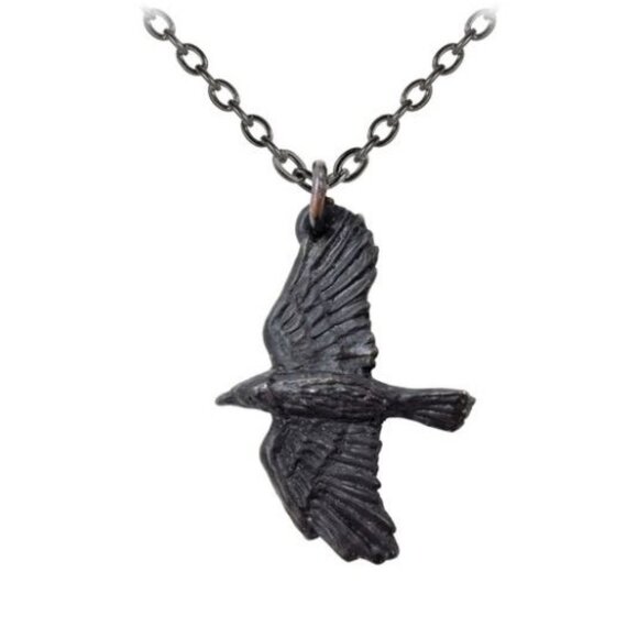 Ravenine Pendant – Alchemy Gothic Raven Skull ✦ Black Rose ✦ Pewter Charm ✦ NWT - Picture 1 of 4